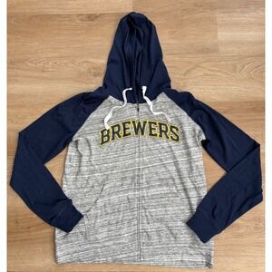 NWOT Women's Majestic Milwaukee Brewers Full Zip Lightweight Hoodie -Medium-Gray